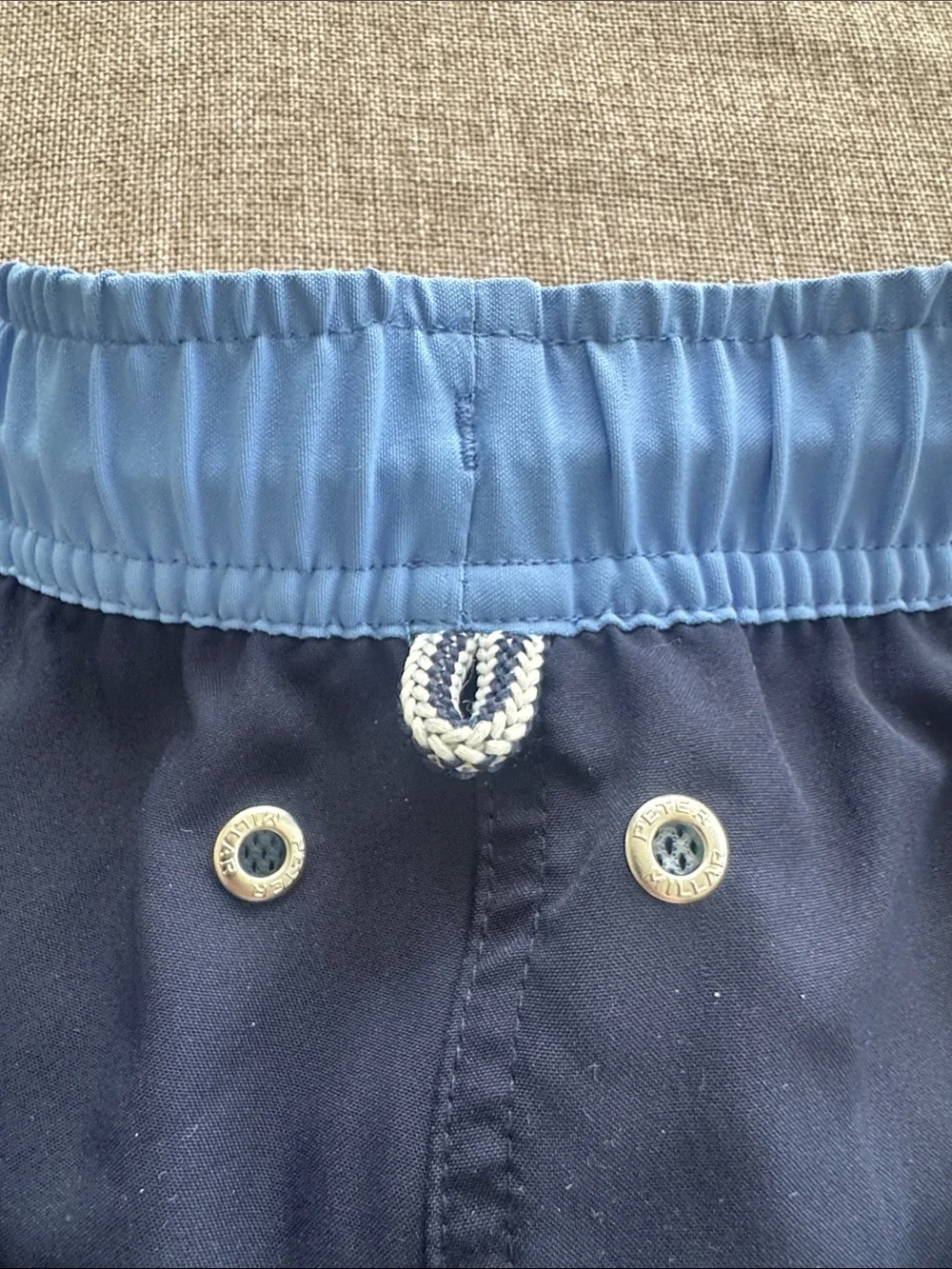 NWT Peter Millar Navy Swim Trunks with Light Blue Waistband